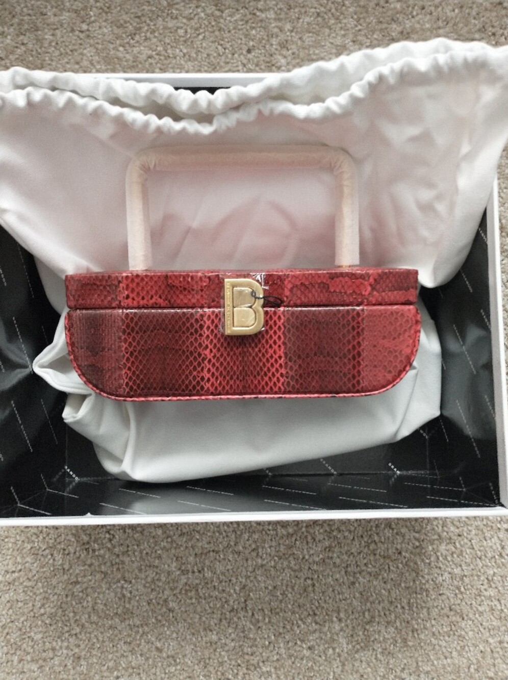 Brandon Blackwood Red Snakeskin Vanity Purse with Gold Handle